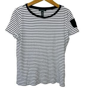 Lauren Ralph Lauren Black White Stripe Classic Pocket Sleeve Cotton Top Size XL